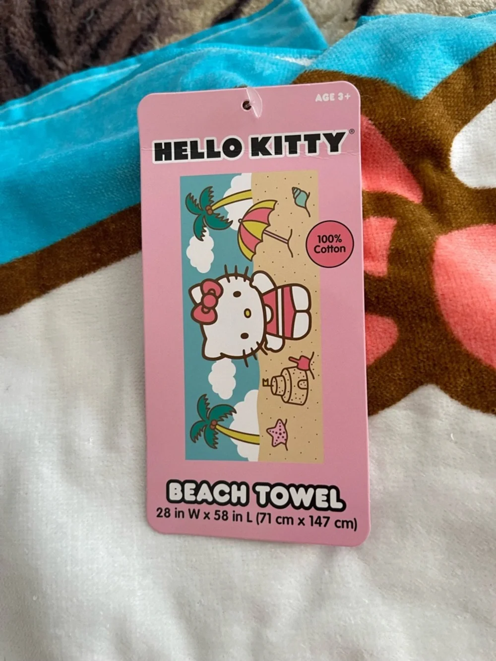 Hello Kitty Coral Pink & Aqua Beach Towel